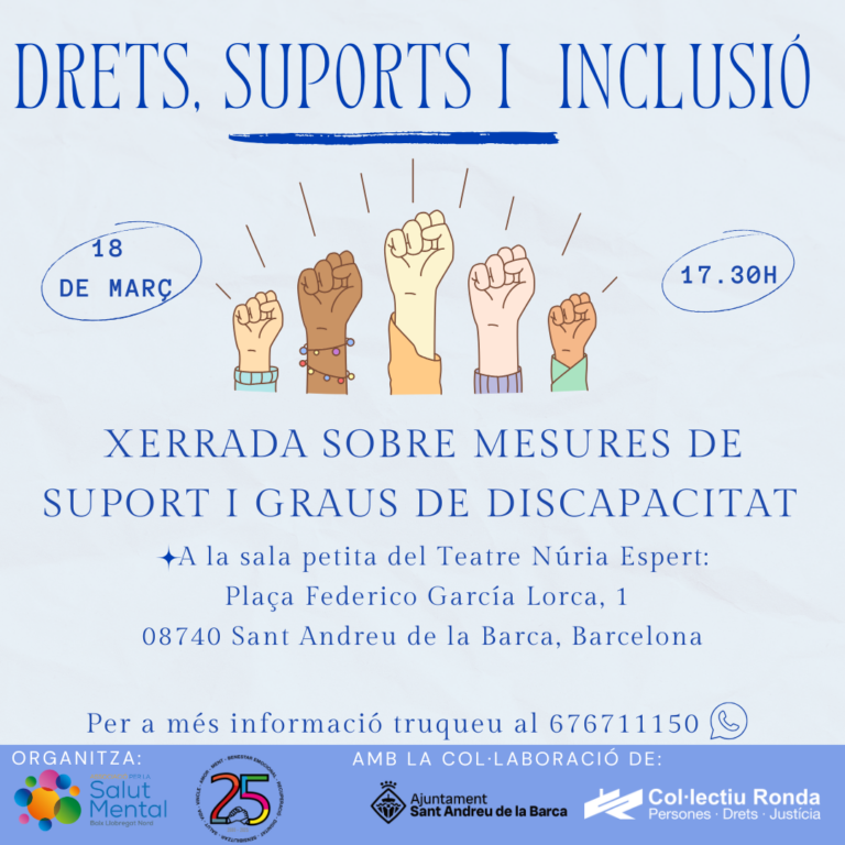 Sant Andreu de la Barca acollirà una xerrada sobre els drets de les persones amb discapacitat i/o problemàtiques de salut mental